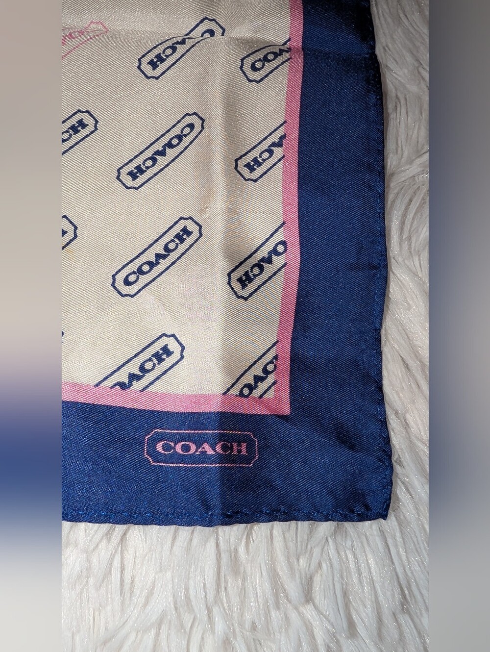COACH Silk Lozenge Logo Square Scarf 21" White Blue Pink GUC
